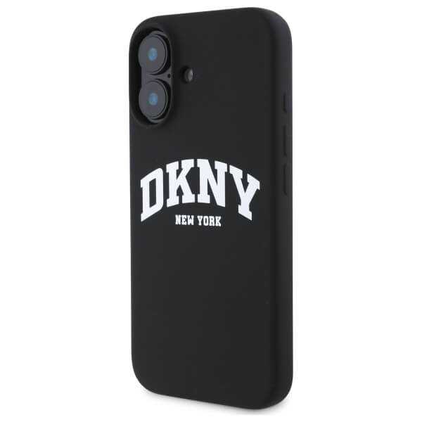 DKNY iPhone 16 - Liquid Silicone White Printed Logo MagSafe - Σκληρή Θήκη με Πλαίσιο Σιλικόνης - Black