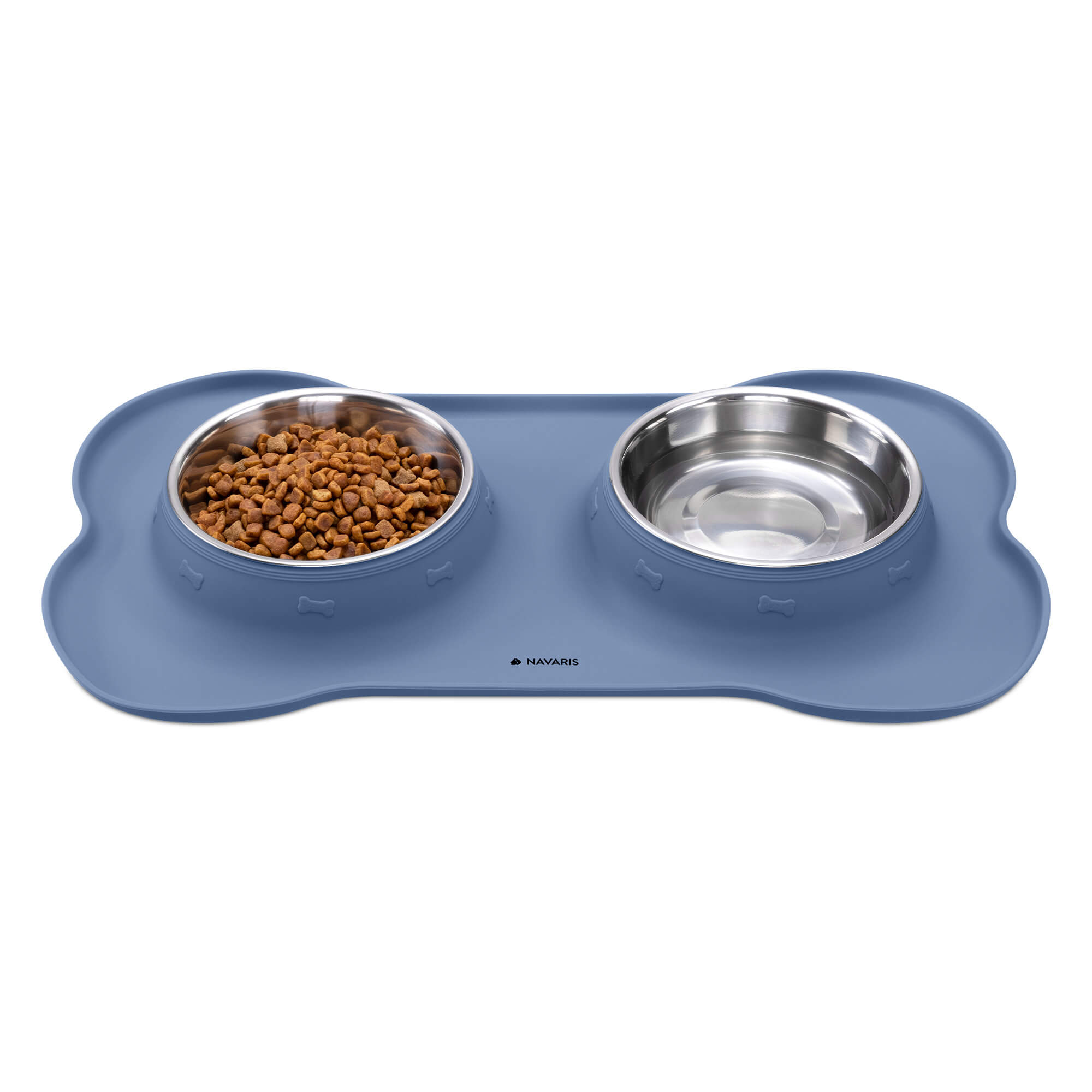 Navaris 2 Μπολ Φαγητού από Ανοξείδωτο Ατσάλι με Βάση Σιλικόνης - 400 ml - Blueberry Blue - 55096.186
