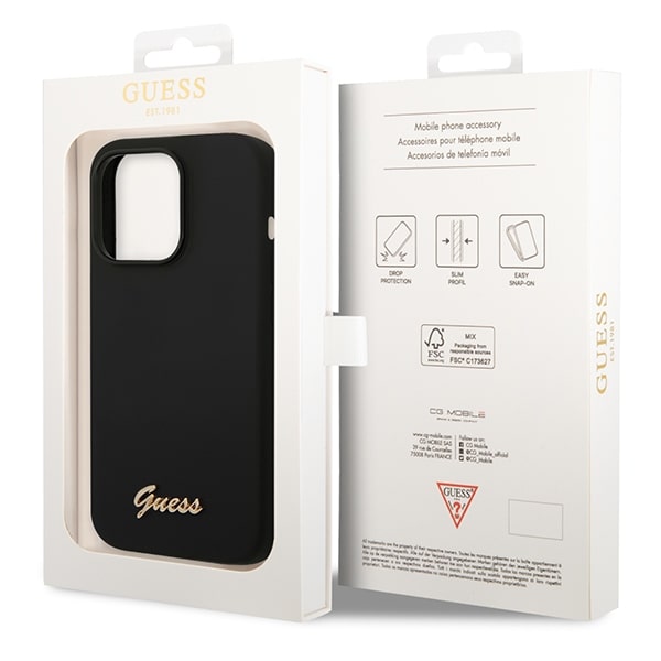 Guess iPhone 14 Pro Silicone Metal Logo Script Θήκη Σιλικόνης - Black - GUHCP14LSLSMK