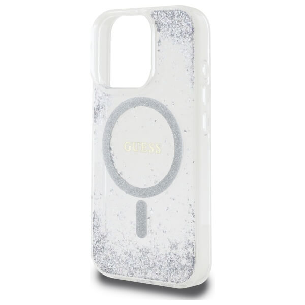 Guess iPhone 16 Pro - Resin Gradient Glitter - MagSafe Σκληρή Θήκη με Πλαίσιο Σιλικόνης - Silver - GUHMP16LRGRGES