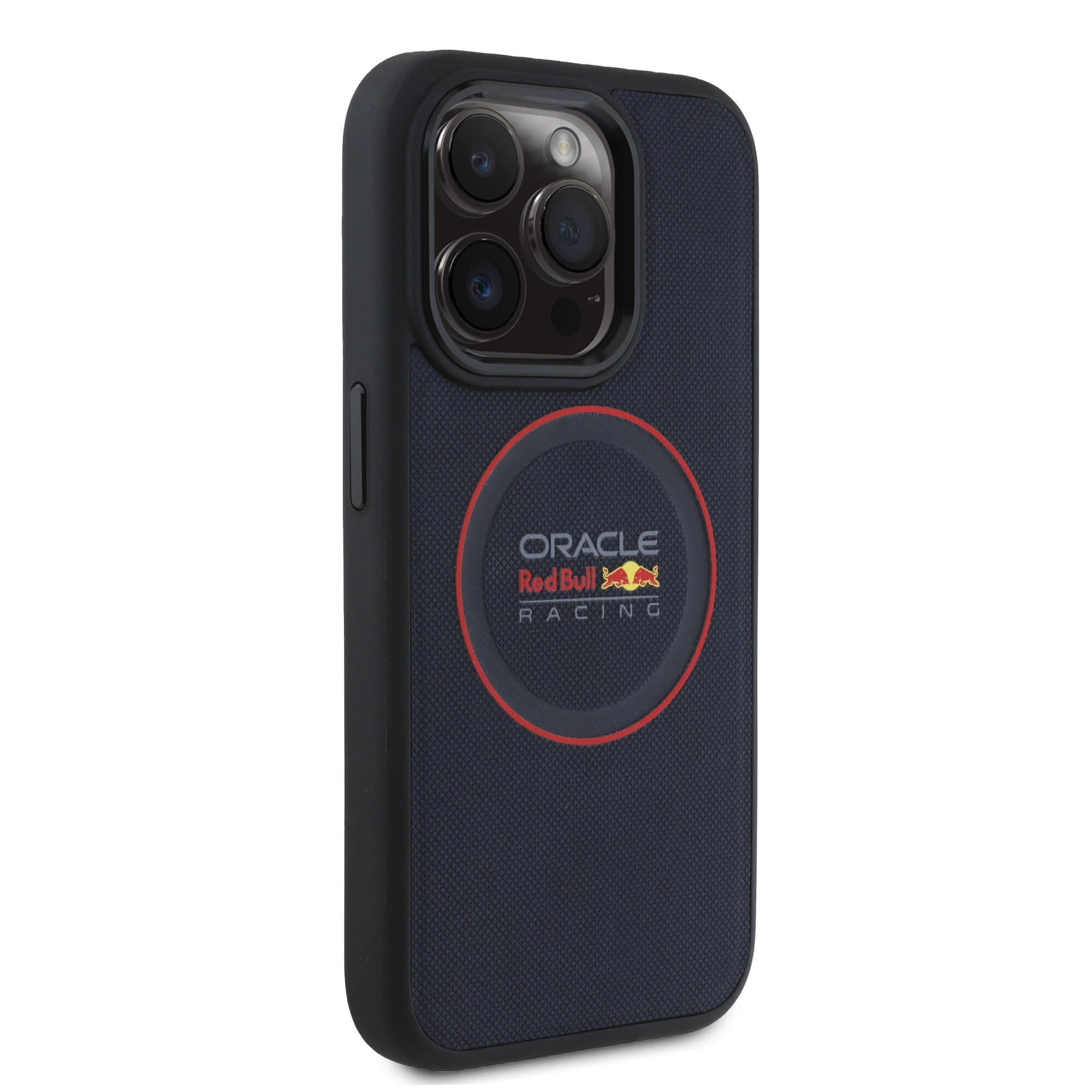 Red Bull iPhone 15 Pro Max - Leather Red Ring - MagSafe Σκληρή Θήκη με Επένδυση Συνθετικού Δέρματος και Πλαίσιο Σιλικόνης - Navy - RBHMP15X24PUILVR