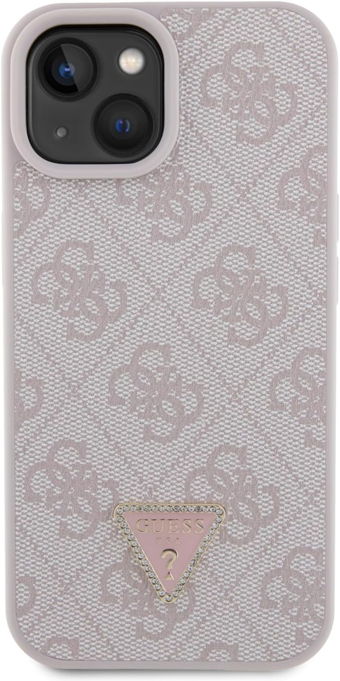 Guess iPhone 15 Leather 4G Diamond Triangle Θήκη με Επένδυση Συνθετικού Δέρματος - Pink - GUHCP15SP4TDPP