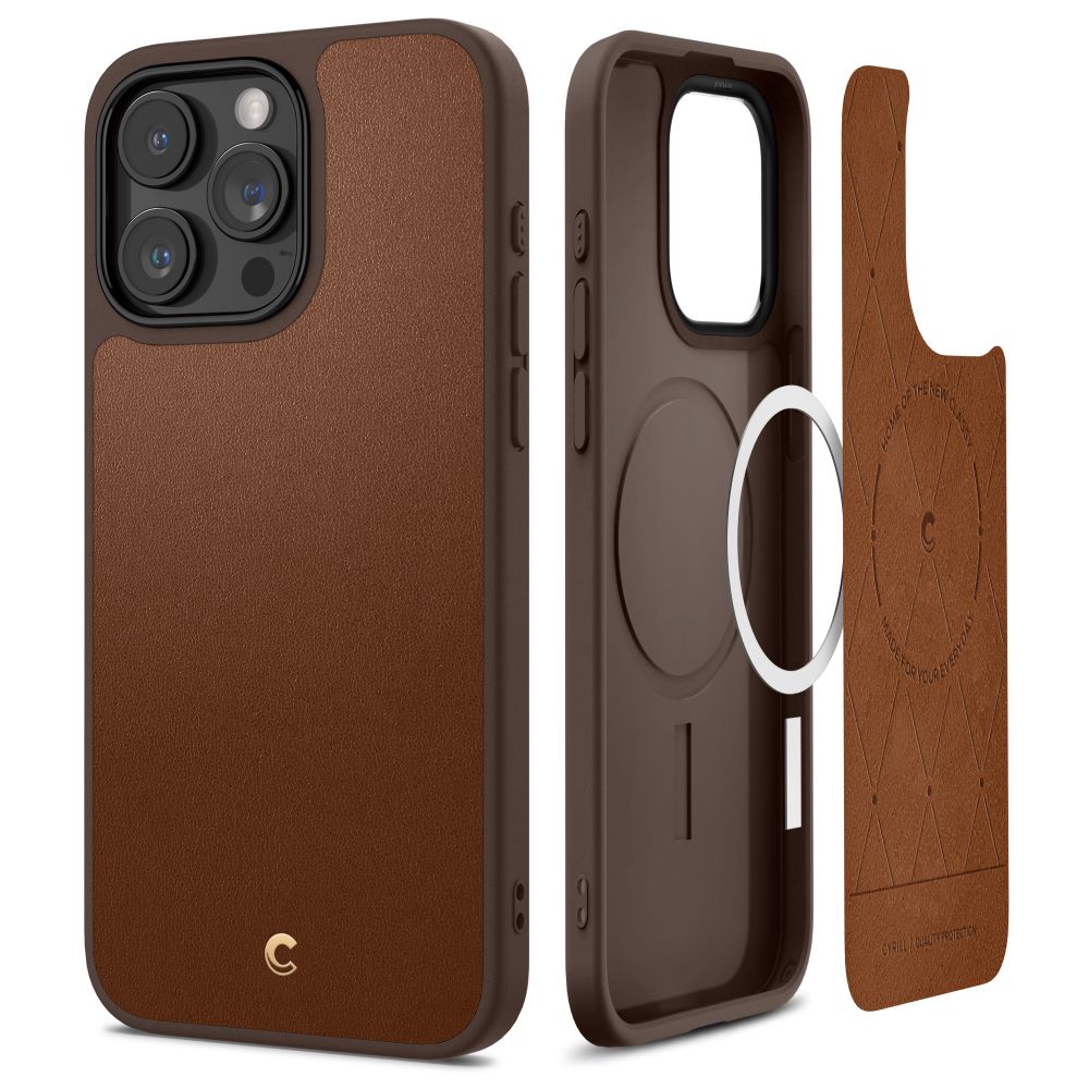 Spigen Cyrill iPhone 15 Pro Kajuk Mag Θήκη με Επένδυση Συνθετικού Δέρματος και MagSafe - Saddle Brown