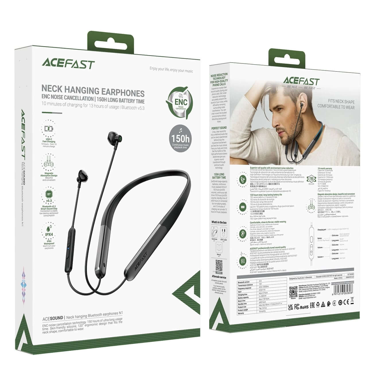 Acefast N1 Ασύρματα Ακουστικά για Κλήσεις / Μουσική Bluetooth 5.3 - Black