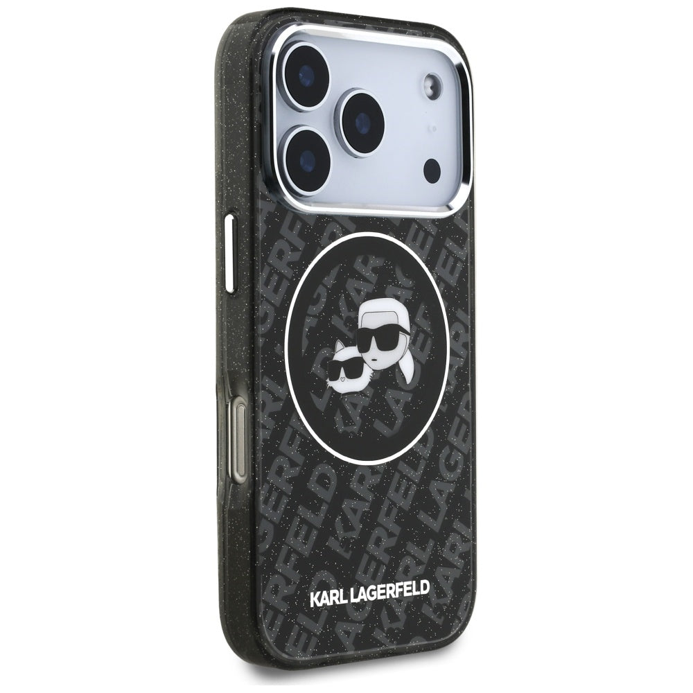 Karl Lagerfeld iPhone 17 Pro - IML Glitter Karl and Choupette Heads Logo MagSafe - Σκληρή Θήκη με Πλαίσιο Σιλικόνης - Black - KLHMP17LHMKBKCHOK