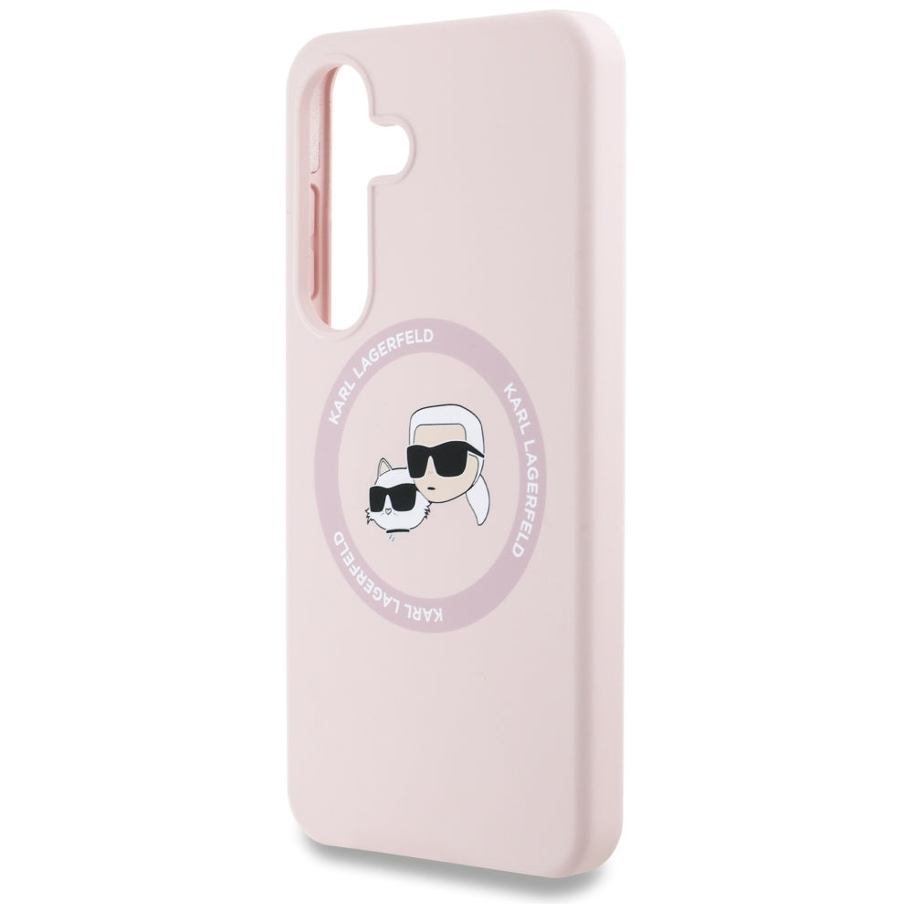Karl Lagerfeld Samsung Galaxy S25 Plus - Silicone Double Heads and Circle - Σκληρή Θήκη Σιλικόνης με MagSafe - Pink - KLHMS25MSKCHTCP