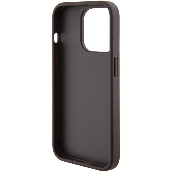 Guess iPhone 15 Pro Grip Stand 4G Triangle Strass Logo Θήκη με Επένδυση Συνθετικού Δέρματος και Stand - Brown - GUHCP15LPGS4TDW