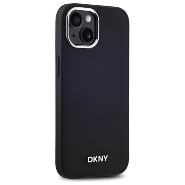 DKNY iPhone 15 Pro - Plain Logo MagSafe Σκληρή Θήκη με Επένδυση Συνθετικού Δέρματος - Black