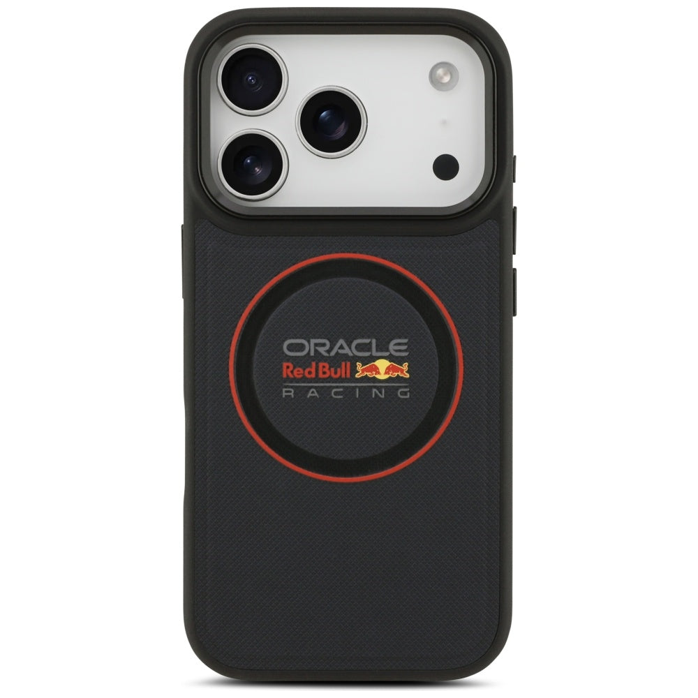 Red Bull iPhone 17 Pro - Meshed Red Ring and Metal Buttons MagSafe - Σκληρή Θήκη με Επένδυση Οικολογικού Δέρματος - Navy - RBHMP17L24PUILVR