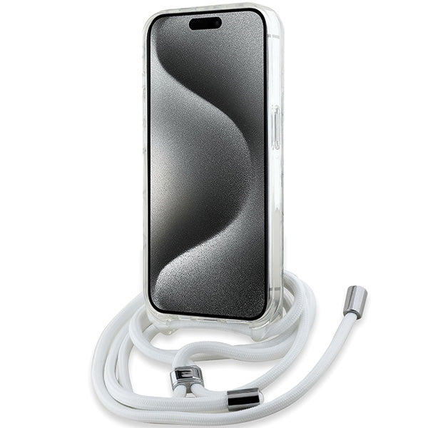 Karl Lagerfeld iPhone 15 Pro Max - Crossbody IML Karl Head - MagSafe Σκληρή Θήκη με Πλαίσιο Σιλικόνης και Λουράκι - Διάφανη - KLHMP15LHCKHNT