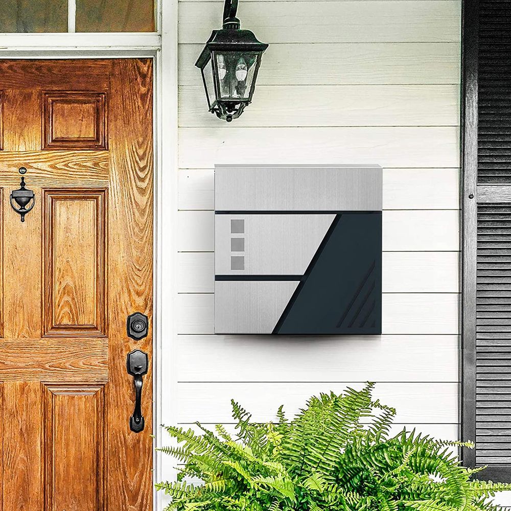 Songmics Επιτοίχιο Μεταλλικό Γραμματοκιβώτιο με Κλειδαριά και Θήκη Εφημερίδων - Anthracite / Silver - GMB053G01