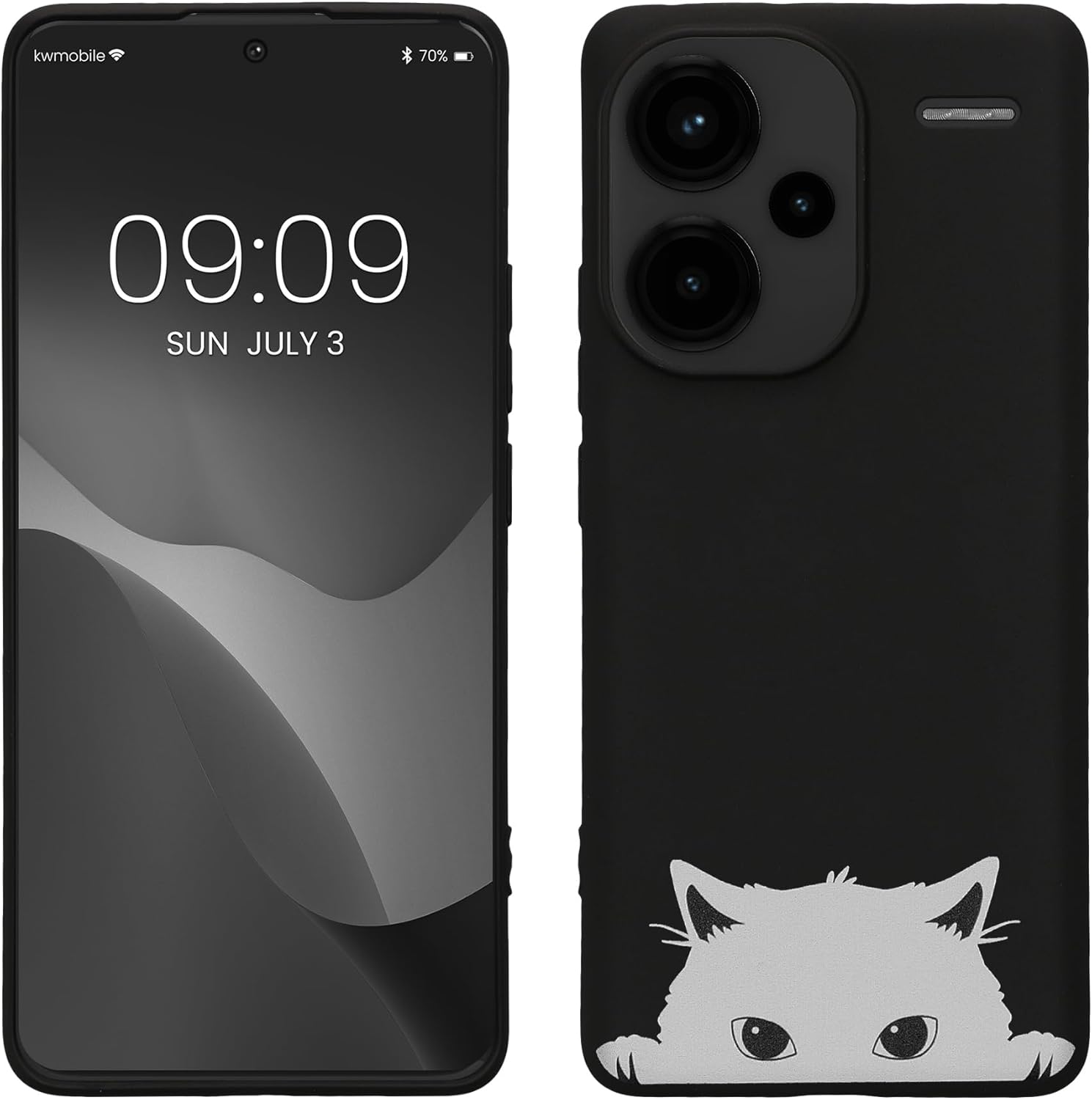 KW Xiaomi Redmi Note 13 Pro+ 5G Λεπτή Θήκη Σιλικόνης TPU - Design Curious Cat - Black / White