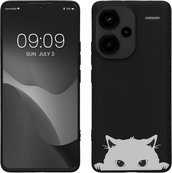 KW Xiaomi Redmi Note 13 Pro+ 5G Λεπτή Θήκη Σιλικόνης TPU - Design Curious Cat - Black / White