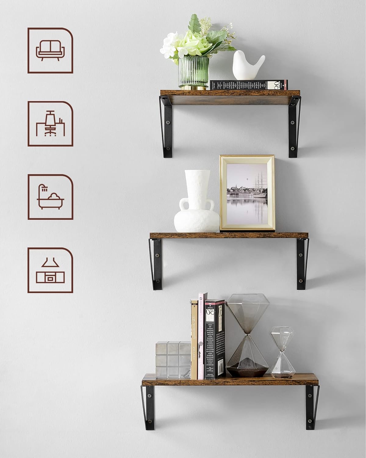 Vasagle Σετ με 3 Επιτοίχια Ράφια - Vintage Brown / Black - LWS442B01