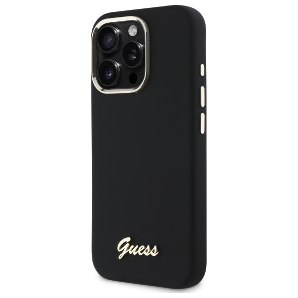 Guess iPhone 16 Pro - Silicone Script Metal Logo and Frame - Σκληρή Θήκη με Πλαίσιο Σιλικόνης - Black - GUHCP16LSMBSLK