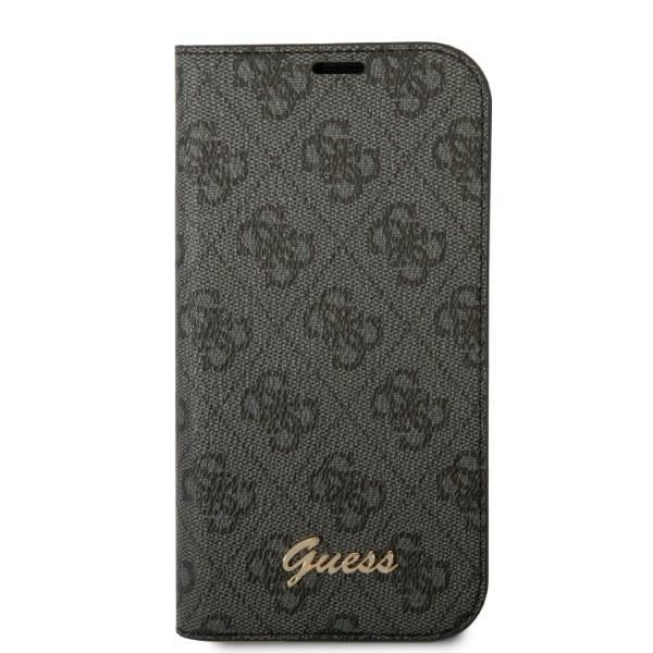 Guess iPhone 14 Plus 4G Vintage Gold Logo Θήκη Βιβλίο από Συνθετικό Δέρμα - Black - GUBKP14MHG4SHK
