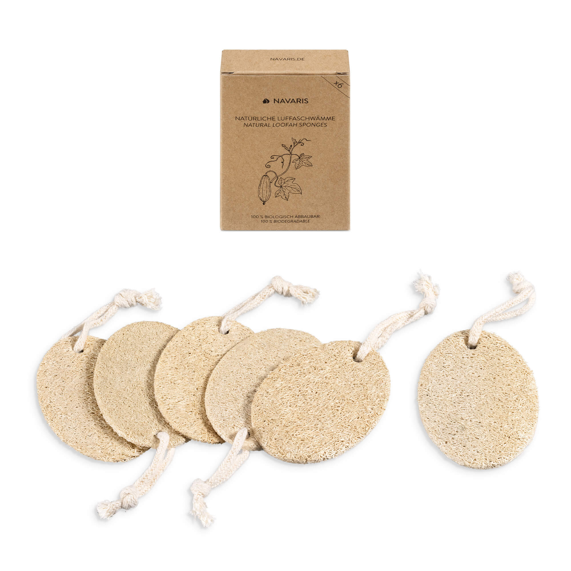 Navaris Σετ με 6 Σφουγγάρια Λούφας - Beige - 54522.01