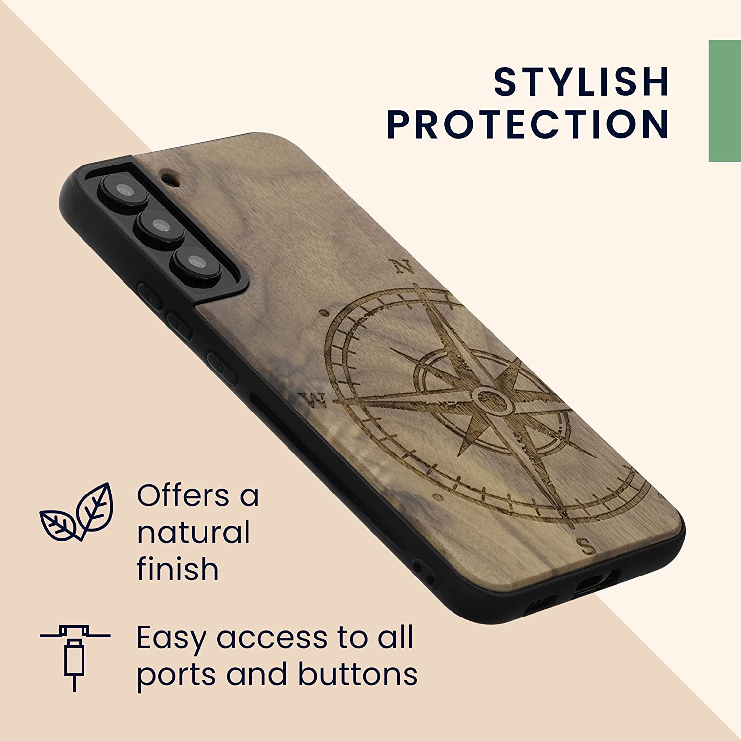 KW Samsung Galaxy S22+ Θήκη από Φυσικό Ξύλο - Design Navigational Compass - Dark Brown - 58305.02