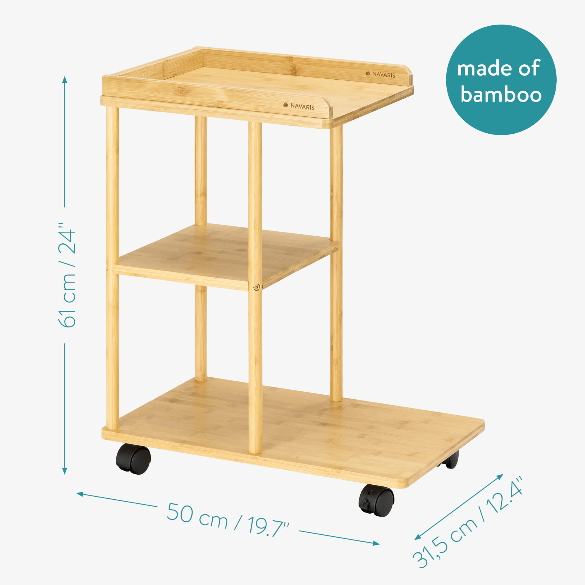 Navaris Τραπεζάκι από Μπαμπού με Ρόδες - 50 x 31.5 x 61 cm - Light Brown - 56616.01.24