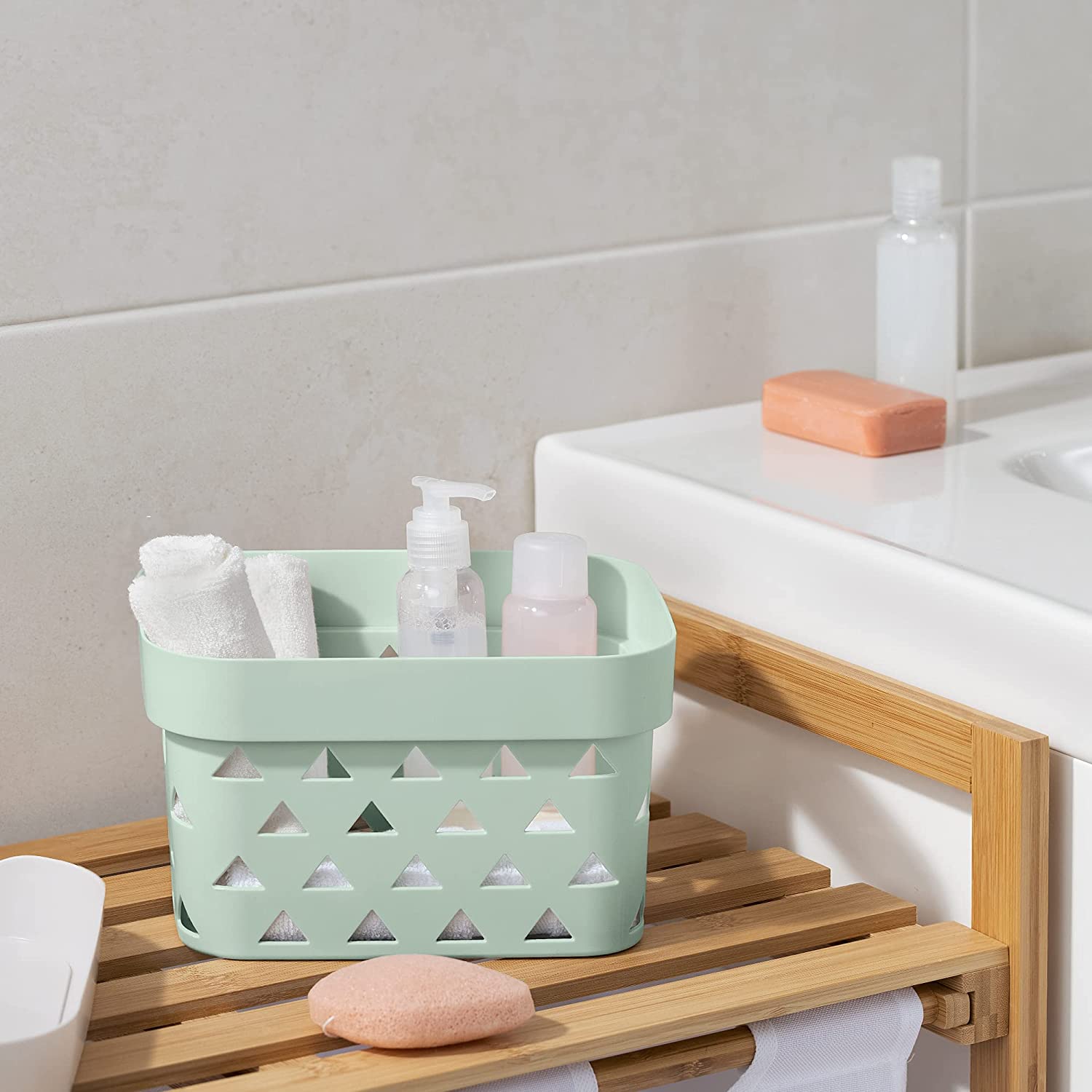 Navaris Σετ με 4 Πλαστικά Κουτιά Αποθήκευσης με Καπάκι - 22 x 17,5 x 13 cm - Mint Green - 55429.02