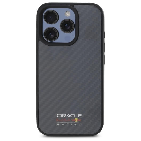 Red Bull iPhone 16 Pro Max - Carbon Fiber Shiny Logo - MagSafe Σκληρή Θήκη με Πλαίσιο Σιλικόνης - Black - RBHMP16X24CFILSK
