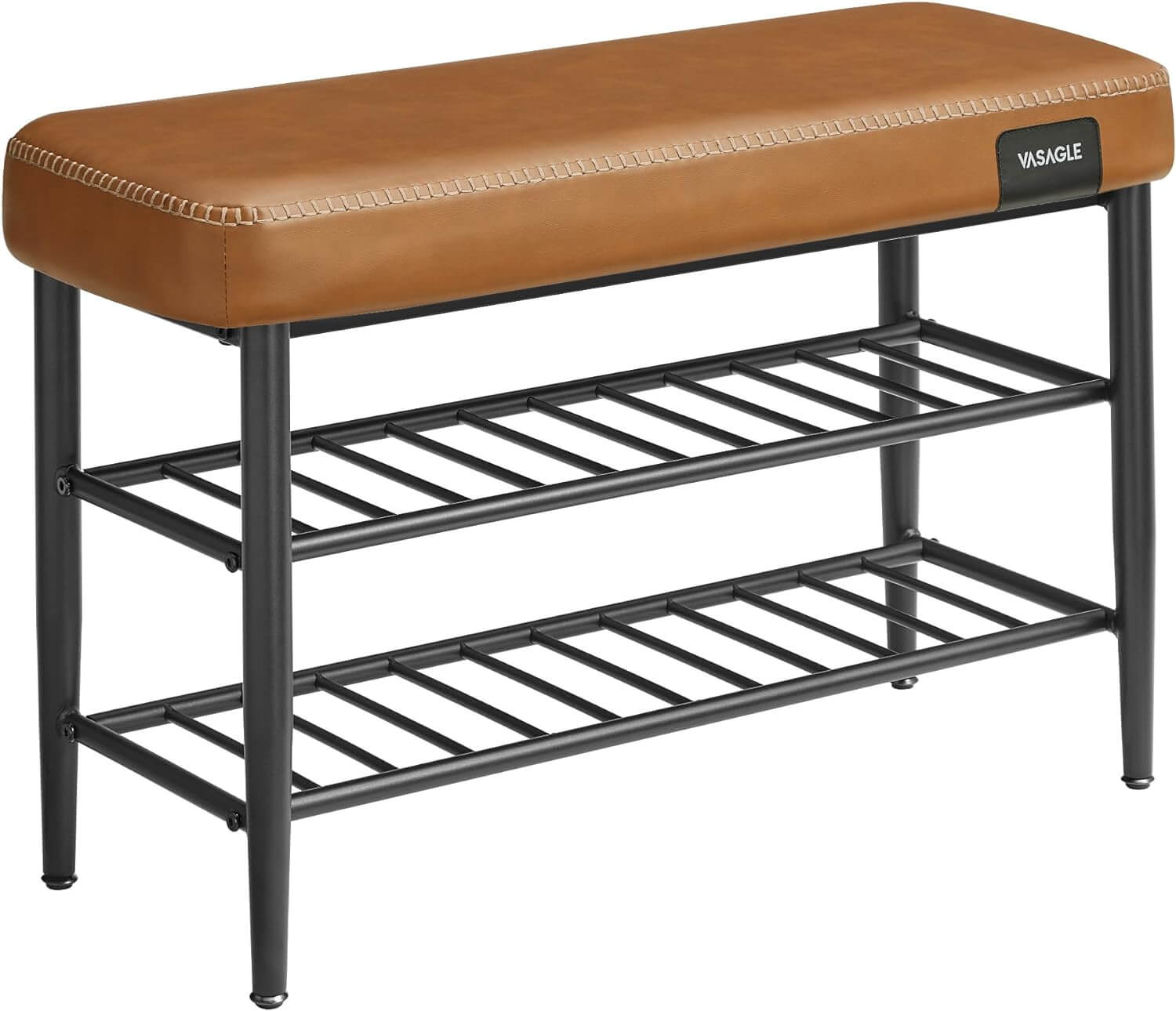 Vasagle EKHO Πάγκος / Σκαμπό με Κάθισμα από Συνθετικό δέρμα και 2 Ράφια - 30 x 80 x 50 cm - Caramel Brown - LSB054K01