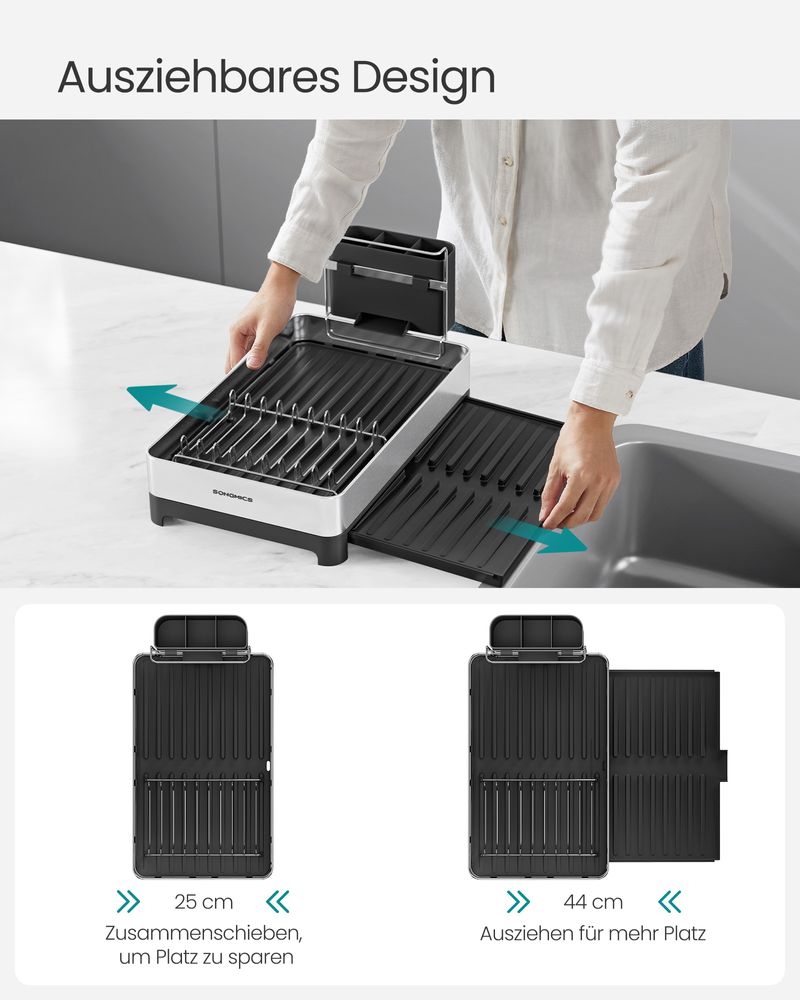 Songmics Στεγνωτήριο Πιάτων και Μαχαιροπίρουνων - Silver / Black - KCS035B01