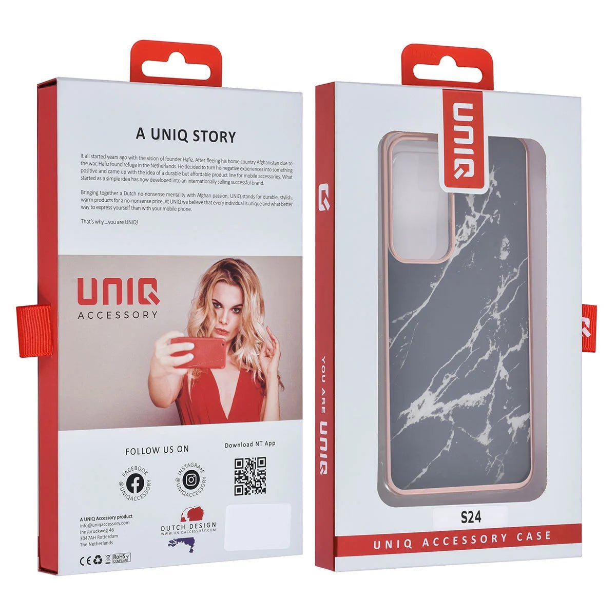 Tuniq Samsung Galaxy S24 - Σκληρή Θήκη με Πλαίσιο Σιλικόνης - Σχέδιο Μάρμαρο - Μαύρη