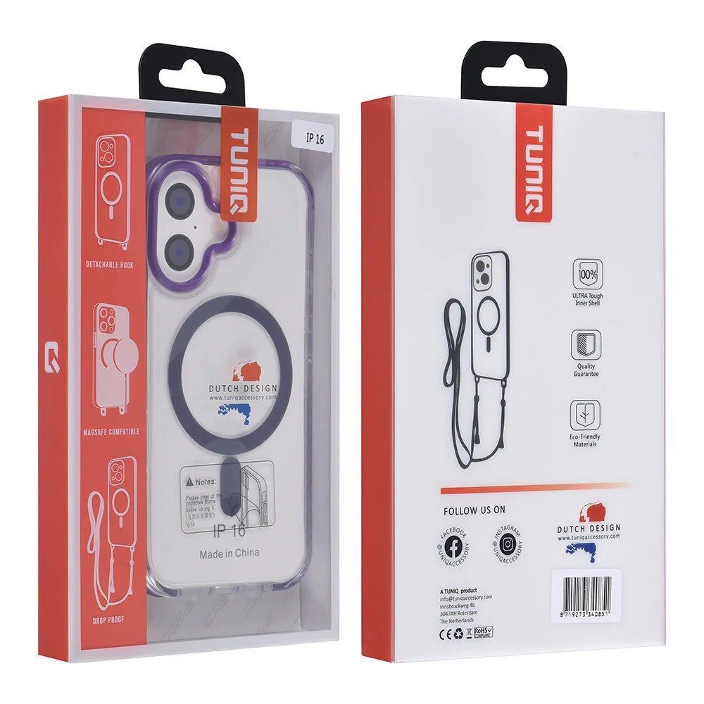 Tuniq iPhone 16 - MagSafe Σκληρή Θήκη με Πλαίσιο Σιλικόνης και Λουράκι - Διάφανη / Purple