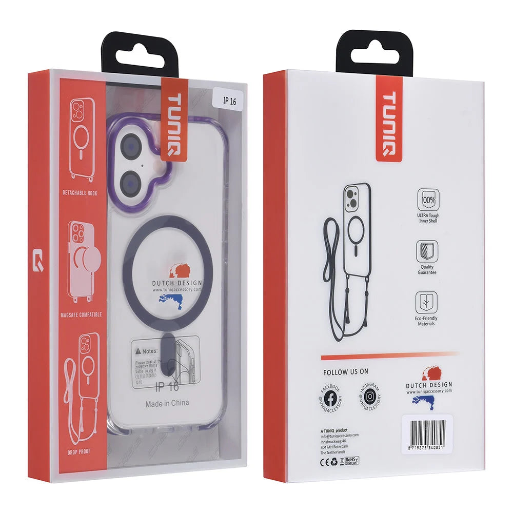 Tuniq iPhone 16 - MagSafe Σκληρή Θήκη με Πλαίσιο Σιλικόνης και Λουράκι - Διάφανη / Purple