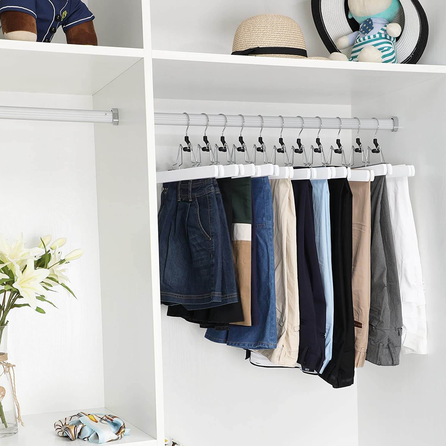 Songmics Σετ με 12 Ξύλινες Κρεμάστρες Παντελονιών - White - CRW07W-12