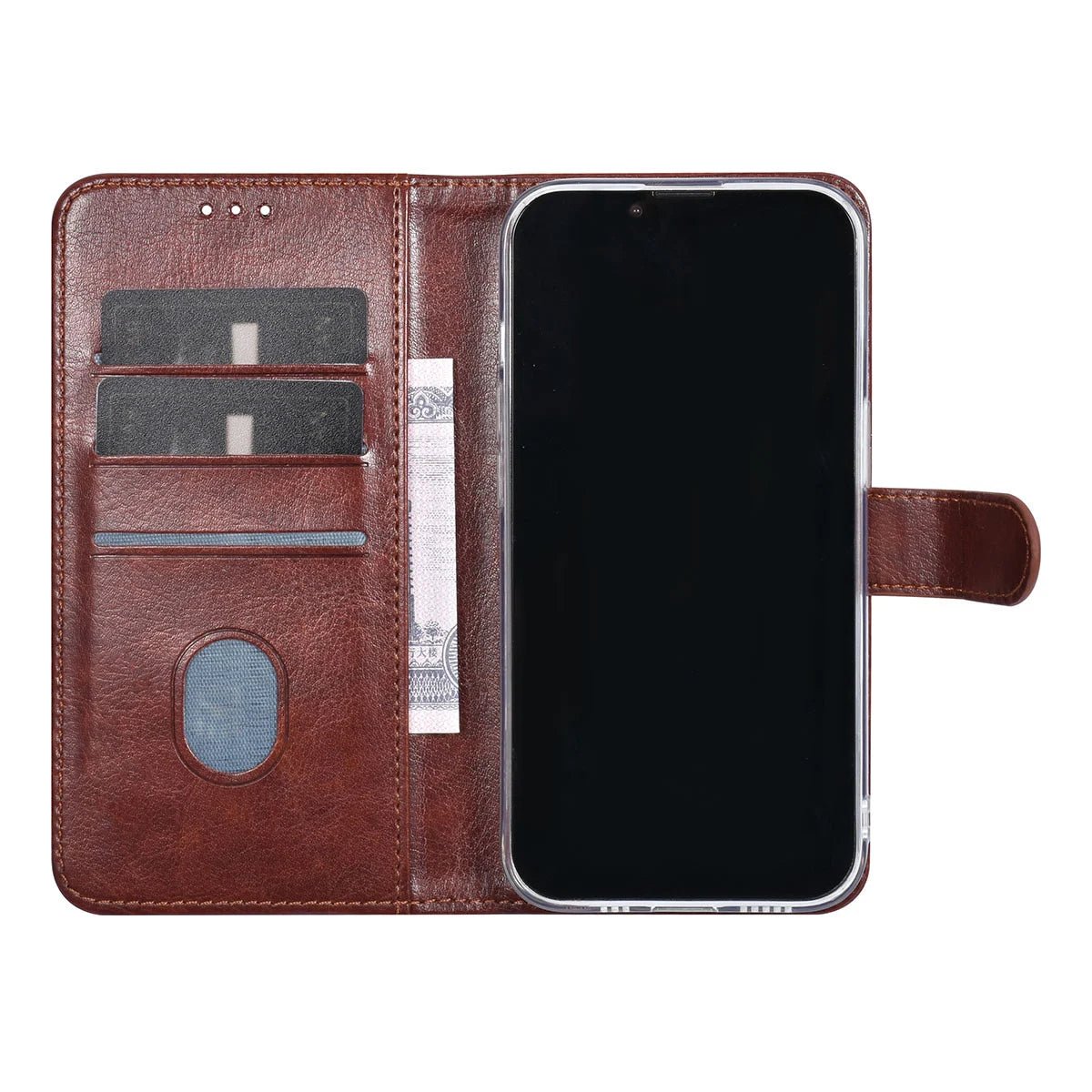Tuniq iPhone 15 - Θήκη Πορτοφόλι Stand από Δερματίνη - Καφέ