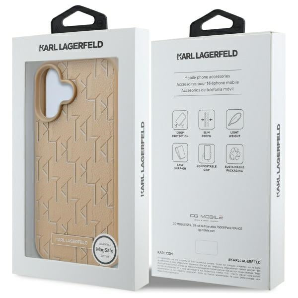 Karl Lagerfeld iPhone 16 - Hot Stamp MagSafe Σκληρή Θήκη με Επένδυση Συνθετικού Δέρματος - Beige - KLHMP16SPKHPORPE - likebrands.gr