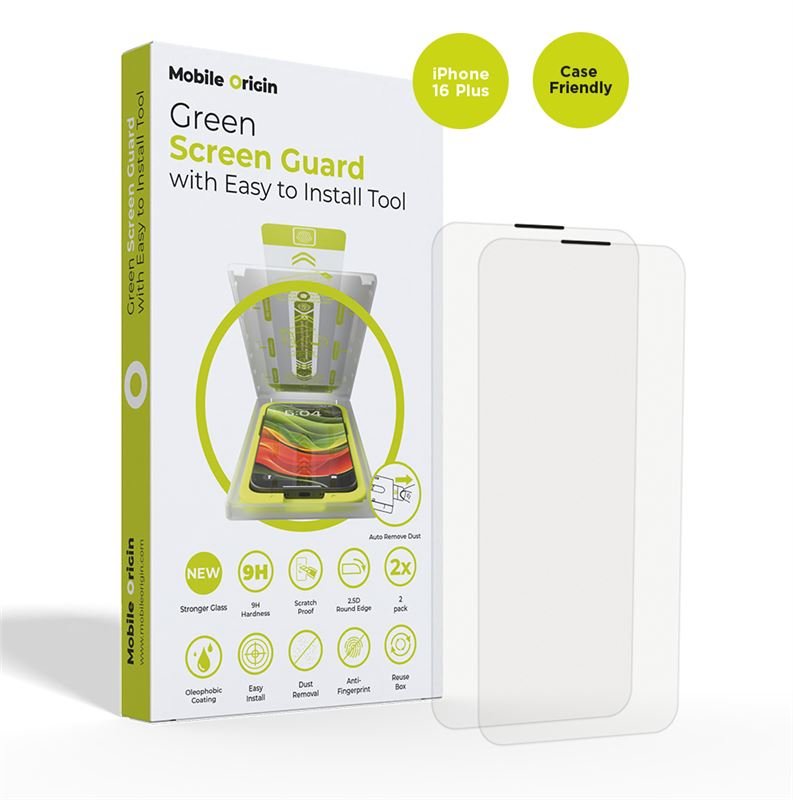 Mobile Origin iPhone 16 Plus Screen Guard 9H Αντιχαρακτικό Γυαλί Οθόνης με Κιτ Εγκατάστασης - 2 Τεμάχια - Clear