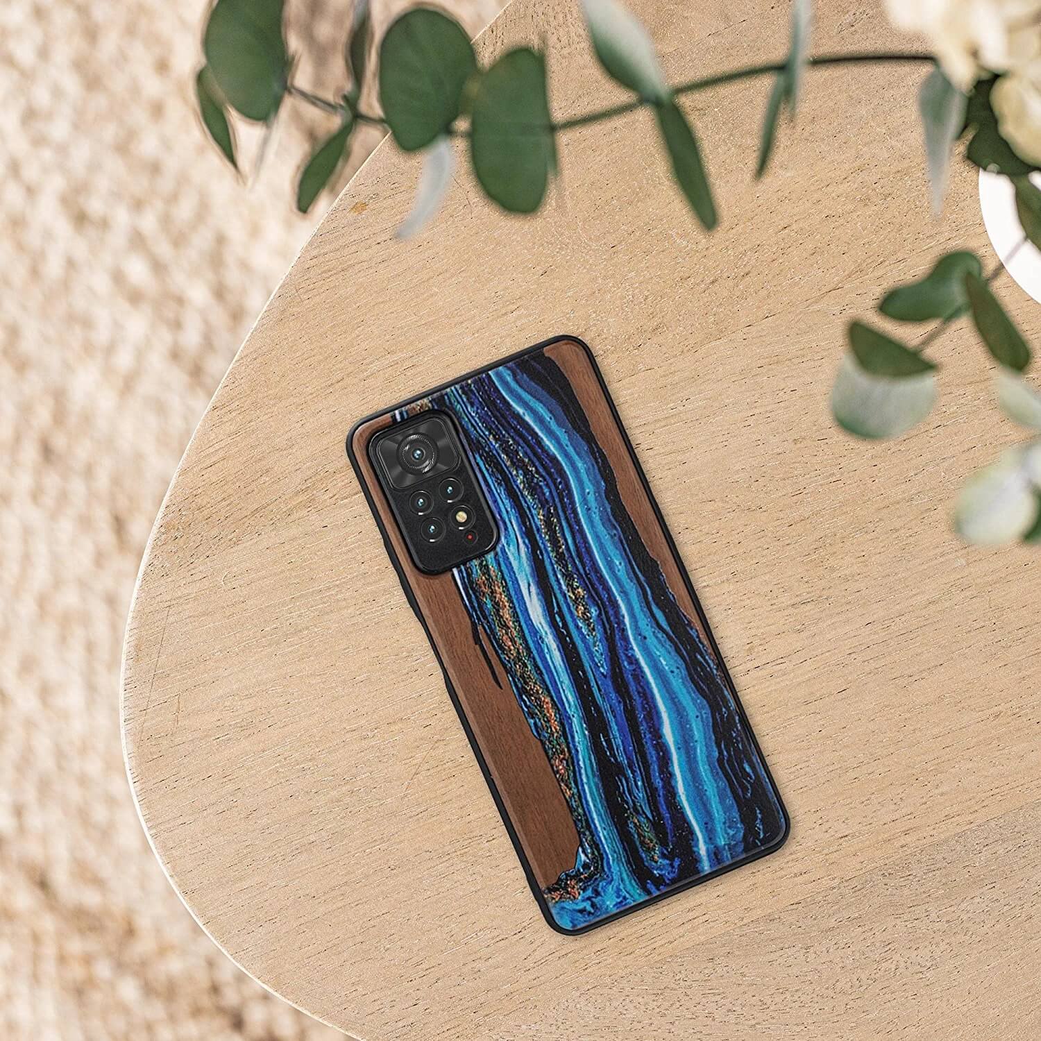 KW Xiaomi Redmi Note 11 Pro / Note 11 Pro 5G Θήκη από Φυσικό Ξύλο - Design Wood Paint Brush - Blue / Brown - 57381.13