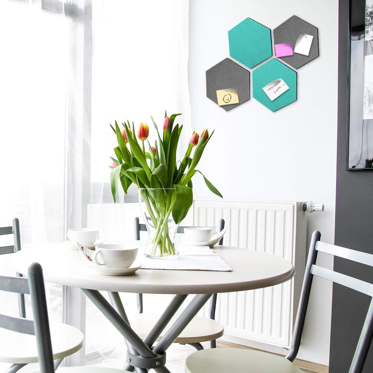 Navaris Hexagon Felt Memo Boards - Σετ με 6 Πλαίσια Ανακοινώσεων και Πινέζες - Grey - Turquoise - 46230.01