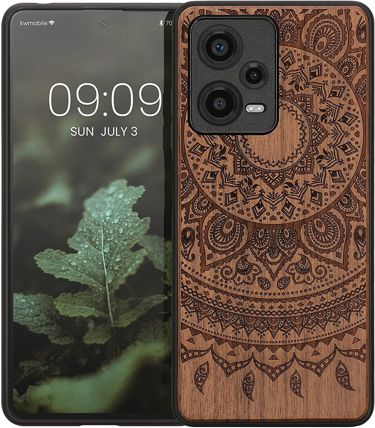 KW Xiaomi Redmi Note 12 Pro+ Θήκη από Φυσικό Ξύλο - Design Indian Sun - Dark Brown - 60694.03