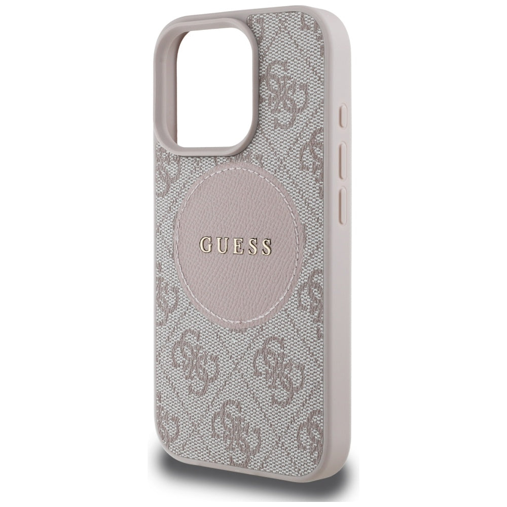 Guess iPhone 16 Pro Max - 4G Circle Classic Logo - MagSafe Θήκη με Επένδυση Συνθετικού Δέρματος - Pink - GUHMP16XP4PGRSGP