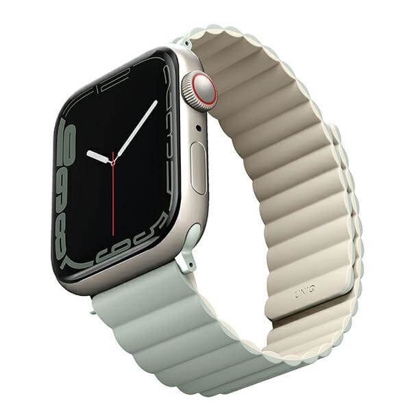 Uniq Λουράκι Apple Watch 2 / 3 / 4 / 5 / 6 / 7 / 8 / 9 / SE - 38 / 40 / 41 mm Revix Μαγνητικό Σιλικόνης Διπλής Όψης - Green / Beige