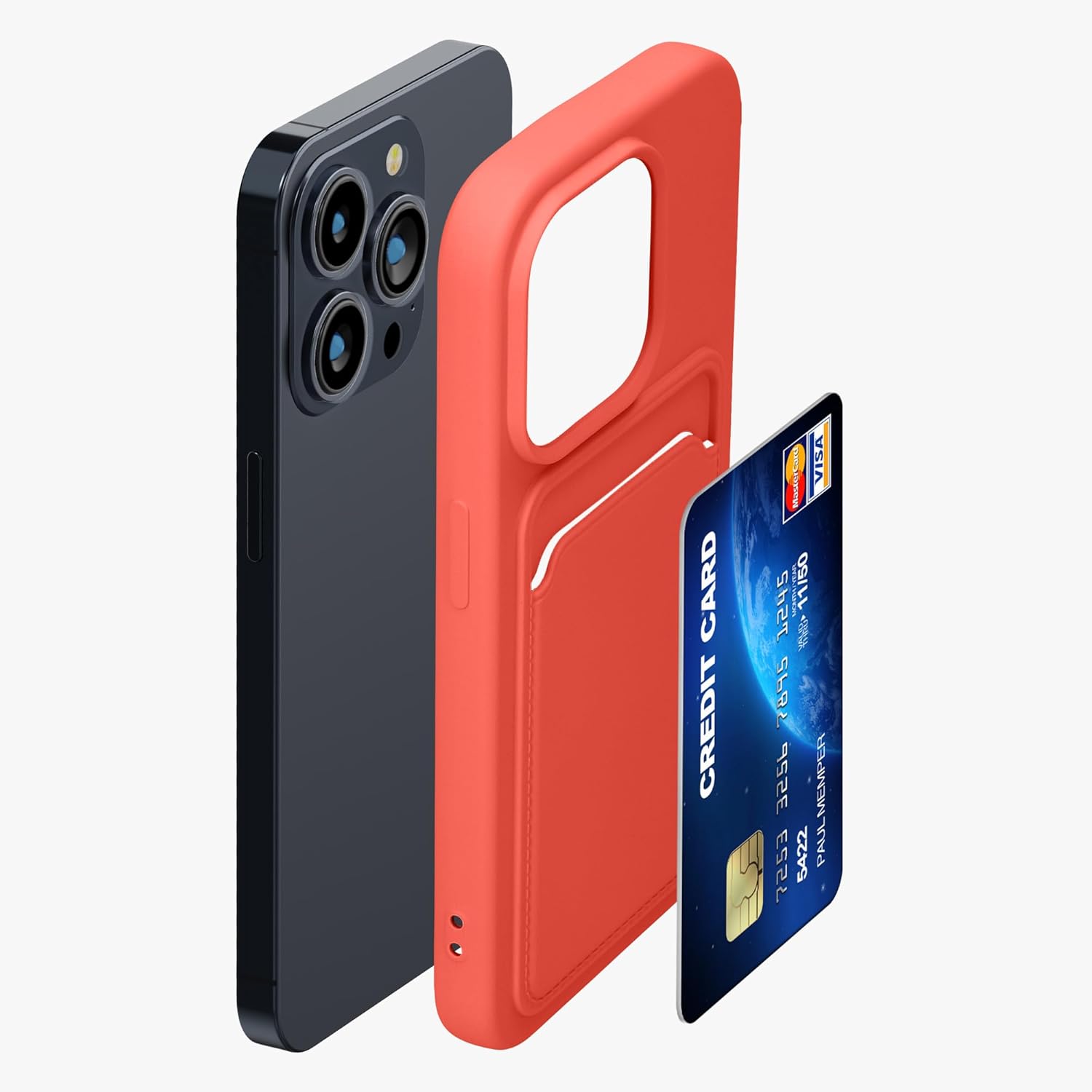 KW iPhone 15 Pro Θήκη Σιλικόνης TPU με Υποδοχή για Κάρτα - Coral
