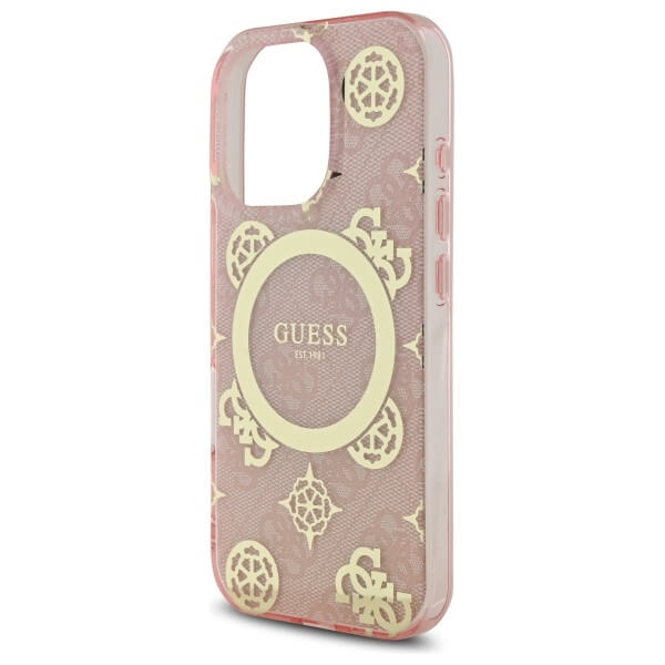 Guess iPhone 16 Pro - IML Peony On 4G Background MagSafe - Θήκη με Επένδυση Συνθετικού Δέρματος - Pink - GUHMP16LH4PYEEP
