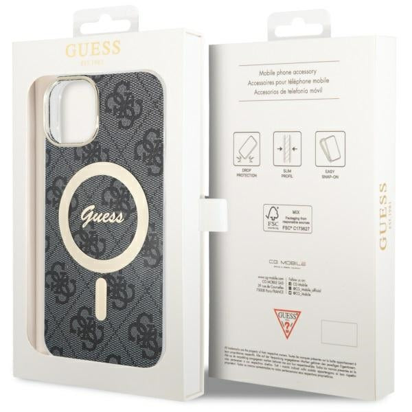Guess iPhone 13 / 14 / 15 - 4G MagSafe Σκληρή Θήκη με Πλαίσιο Σιλικόνης και MagSafe - Black - GUHMP14SH4STK