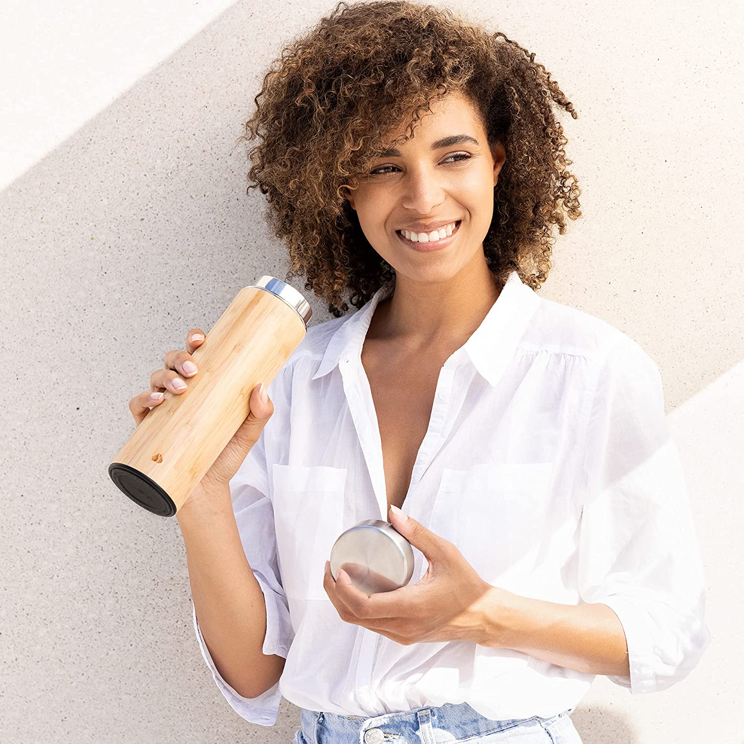 Navaris Tea Bottle Μπουκάλι Τσαγιού από Μπαμπού και Ανοξείδωτο Ατσάλι - 500ml - Mint Green - 54268.2.71