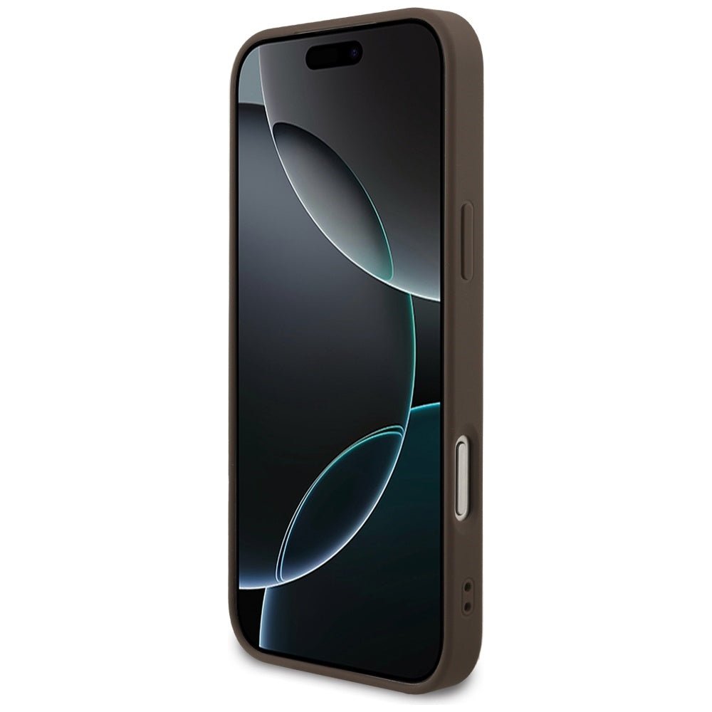 Guess iPhone 17 Pro Max - 4G Strap Triangle Logo MagSafe - Σκληρή Θήκη με Επένδυση Συνθετικού Δέρματος και Λουράκι - Brown - GUHMP17XP4TSDPPSW