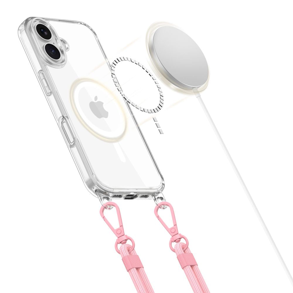 Tech-Protect iPhone 16 Flexair Chain MagSafe Σκληρή Θήκη με Πλαίσιο Σιλικόνης και 2 Λουράκια - Διάφανη - Grey / Pink