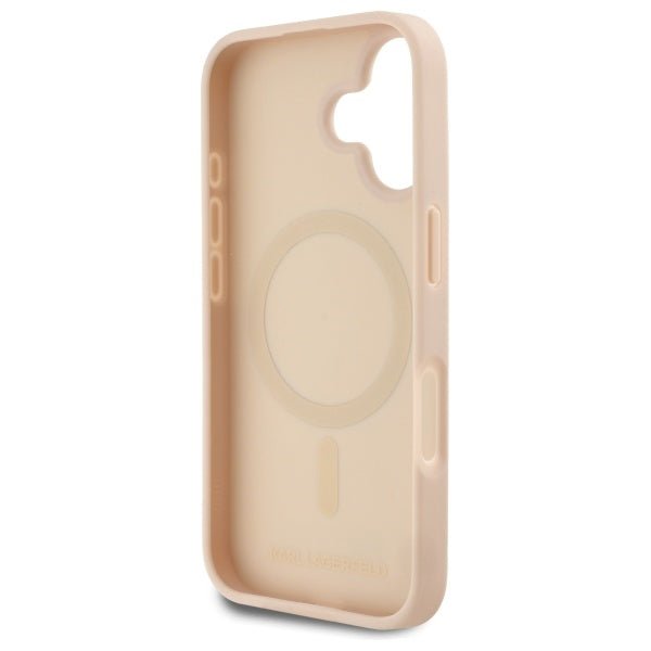 Karl Lagerfeld iPhone 16 - Hot Stamp - MagSafe Σκληρή Θήκη με Επένδυση Συνθετικού Δέρματος - Pink - KLHMP16SPKHPORPP