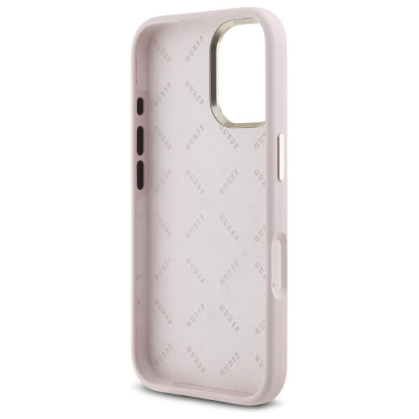 Guess iPhone 16 - Silicone Logo Strass 4G - Σκληρή Θήκη με Πλαίσιο Σιλικόνης - Pink - GUHCP16SM4DGPP