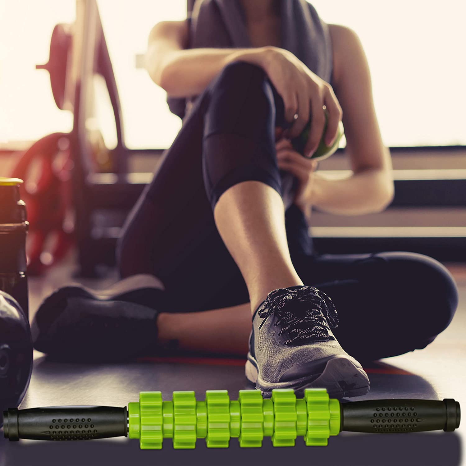 Relaxdays Massage Roller Κύλινδρος για Μασάζ Fascia με Λαβή - Black / Green - 4052025278823