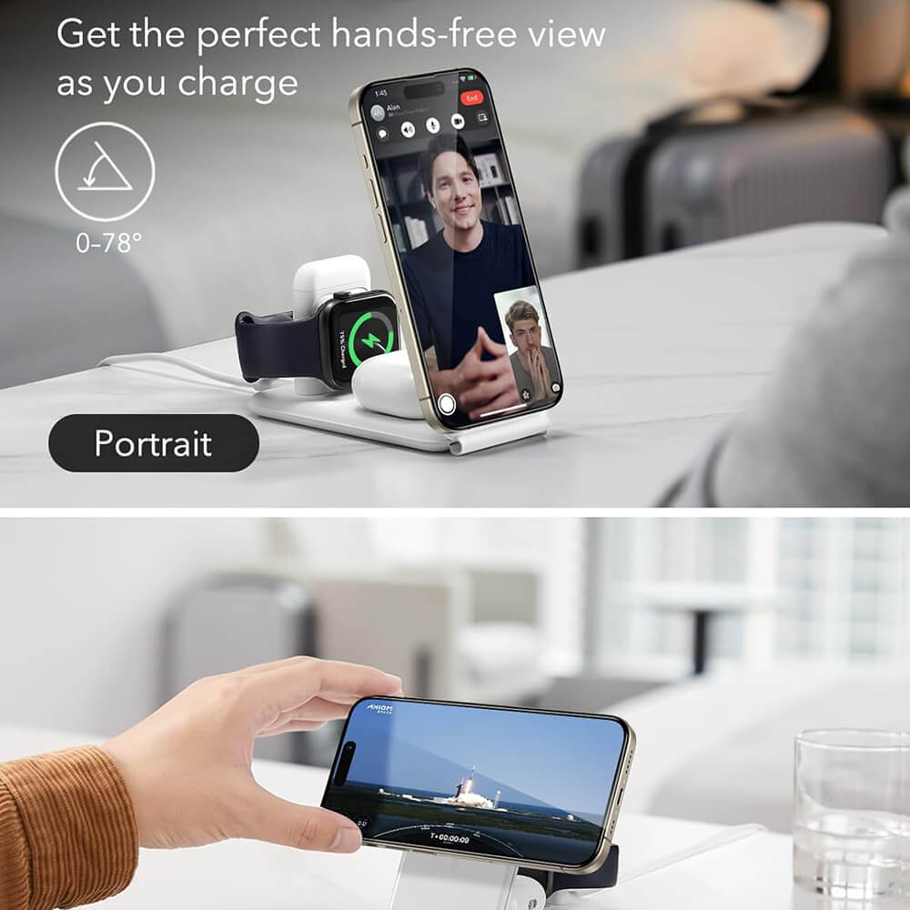 ESR Premium 3in1 Travel Set Ασύρματος Μαγνητικός Φορτιστής MagSafe 15W - White