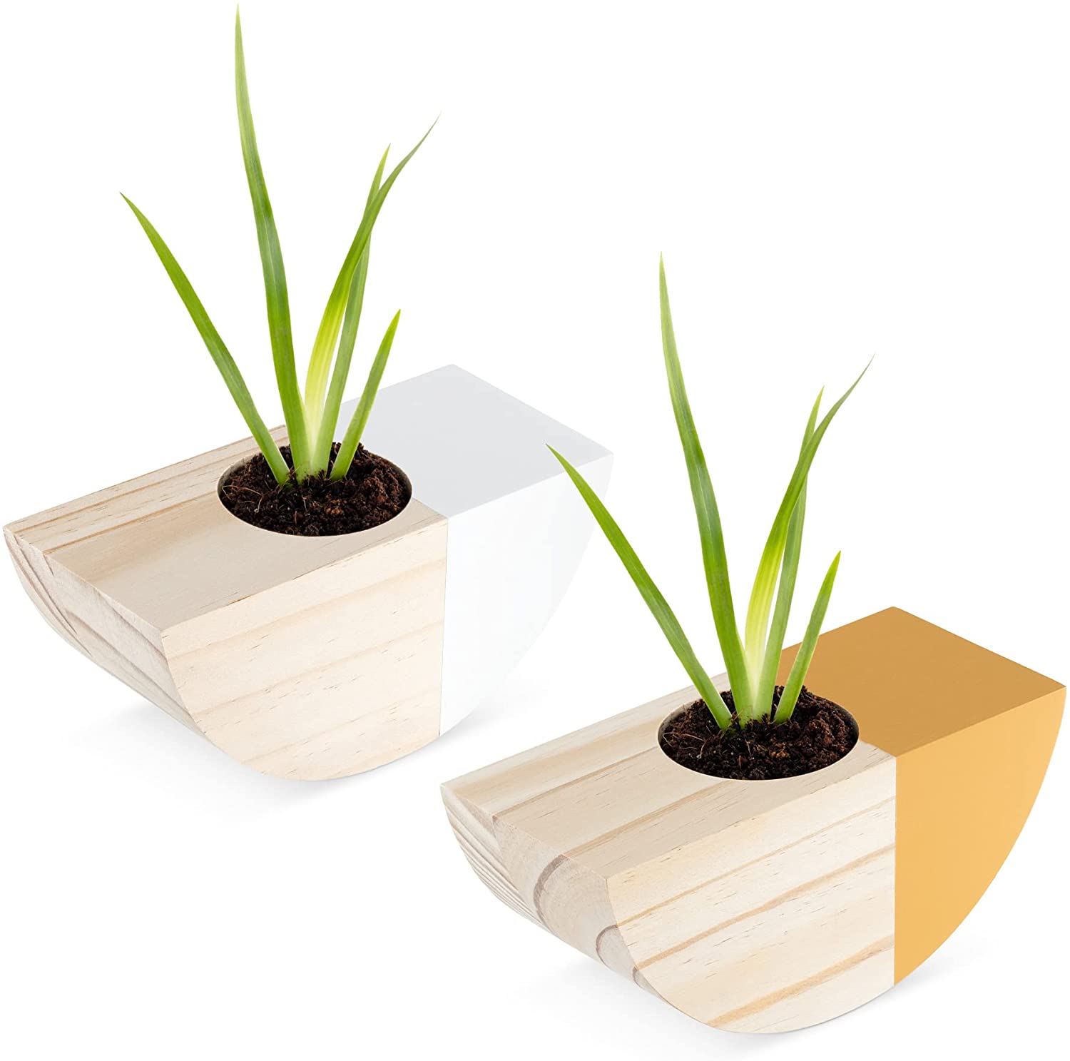 Navaris Σετ με 2 Επιτοίχιες Ξύλινες Γλάστρες - Light Brown - White / Orange - 56136.01